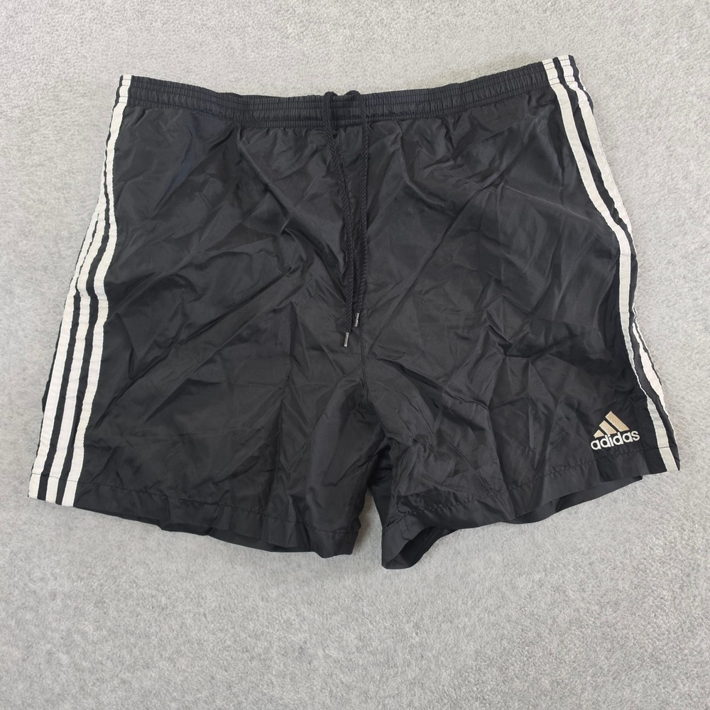 Vintage Adidas Mens Black Nylon 3 Stripe Track Shorts Mesh Lined Large 90s 5"